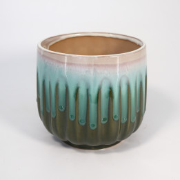 Osłonka ceramiczna zielono-turkusowa żłobiona 13 cm| Tomaszewski