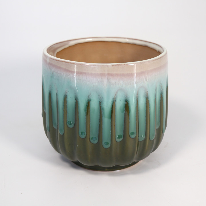 Osłonka ceramiczna zielono-turkusowa żłobiona 13 cm| Tomaszewski