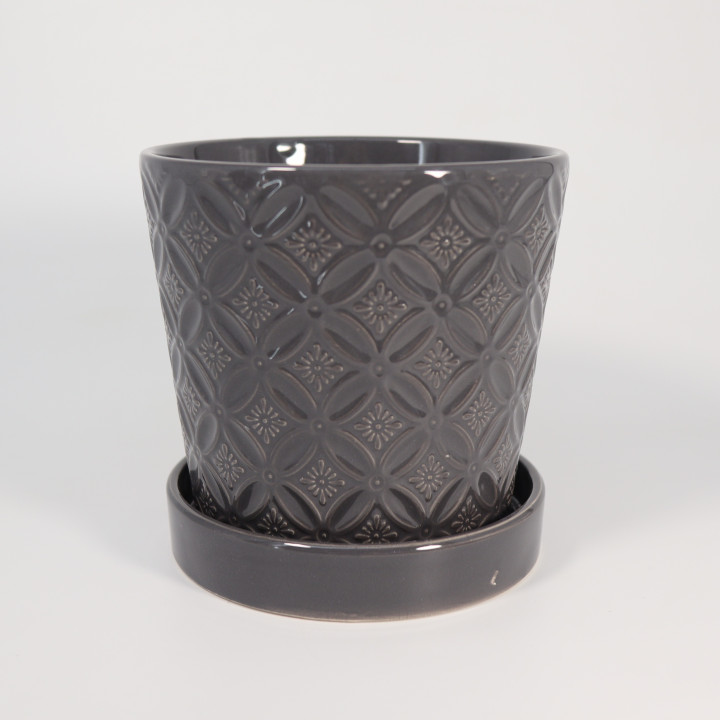 Doniczka ceramiczna z podstawką Maroko grafitowa 15 cm | Tomaszewski