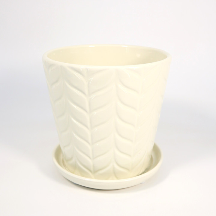 Doniczka z podstawką Kłos kremowa ⌀ 16 cm | Tomaszewski